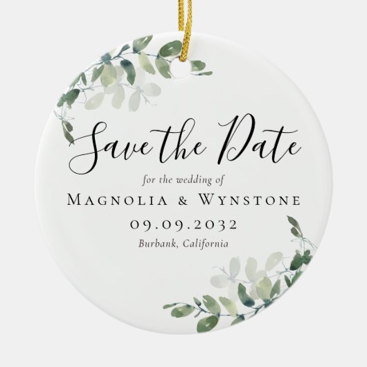 Eucalyptus Weddenschap slaat de datum op Keramisch Ornament (Voorkant)