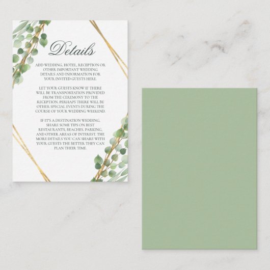 Eucalyptus Weddenschap - Sluitingskaart Informatiekaartje (Voorkant / Achterkant)