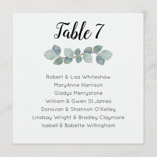 Eucalyptus Weddenschap Tabelnummer naamlijst Programma (Voorkant)