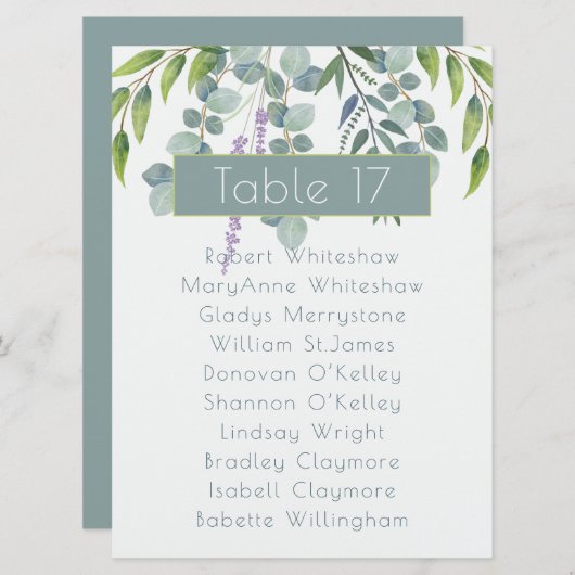 Eucalyptus Weddenschap Tabelnummer naamlijst Programma (Voorkant / Achterkant)