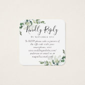 Eucalyptus Weddenschap Website QR Code RSVP Vierkante Visitekaartjes (Voorkant)