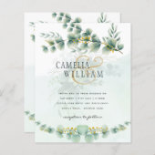 Eucalyptus Wedding Invitation Modern Greenery Gold (Voorkant / Achterkant)