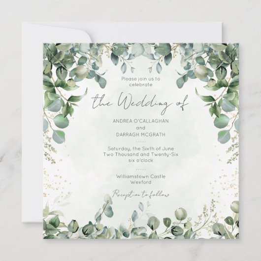 Eucalyptus Wedding Invitation Square 1001  (Devant)