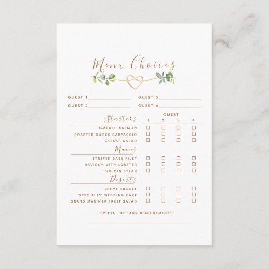 Eucalyptus Wedding Receptie Menu Behuizing Kaart (Voorkant)