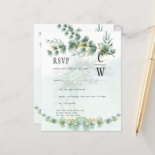 Eucalyptus Wedding RSVP Qr Code Modern Greenery (Voorkant / Achterkant in situ)