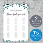 Eucalyptus Wedding Seating Chart met 9 tafels Poster