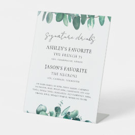 Eucalyptus Wedding Signature Drinks Sign, Cocktail Reclamebord Met Voetstuk