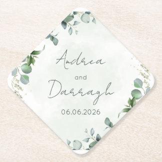 Eucalyptus Wedding Square Paper Coaster 1001A Kartonnen Onderzetters