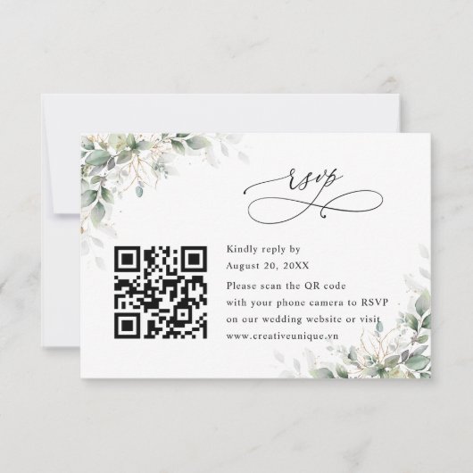 Eucalyptus Wedding Website QR Code RSVP Card (Devant)