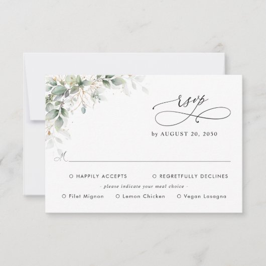 Eucalyptus Wedding With Meal Choice RSVP Card (Devant)