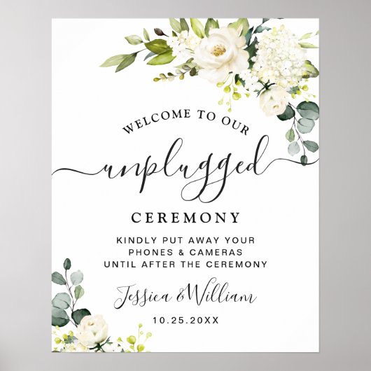 Eucalyptus White Roses Unplugged Wedding Ceremony Poster (Voorkant)