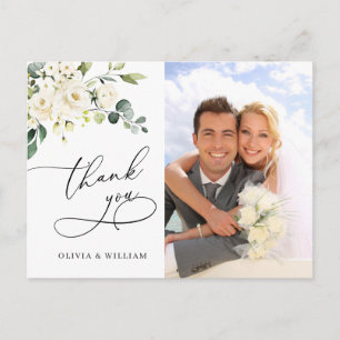 Eucalyptus White Roses Weduwfoto Hartelijk dank Briefkaart