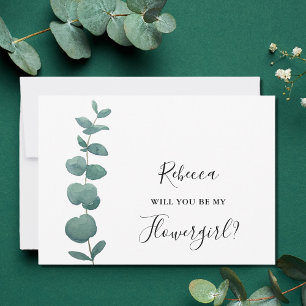 Eucalyptus Wil Je Mijn Bloemenmeisje Zijn Uitnodig Kaart