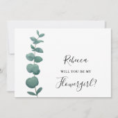 Eucalyptus Wil Je Mijn Bloemenmeisje Zijn Uitnodig Kaart (Voorkant)