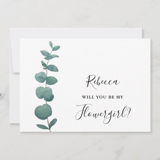 Eucalyptus Wil Je Mijn Bloemenmeisje Zijn Uitnodig Kaart (Voorkant)
