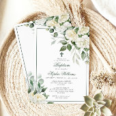 Eucalyptus Witte Bloemen Doopuitnodiging Kaart