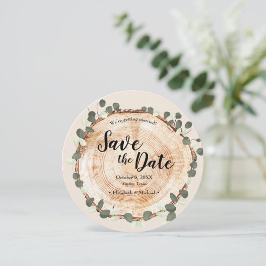 Eucalyptus Wood Cut Slice QR CODE Bruiloft website Kaart (Staand voorkant)