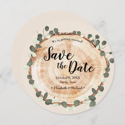 Eucalyptus Wood Cut Slice QR CODE Bruiloft website Kaart (Voorkant / Achterkant)