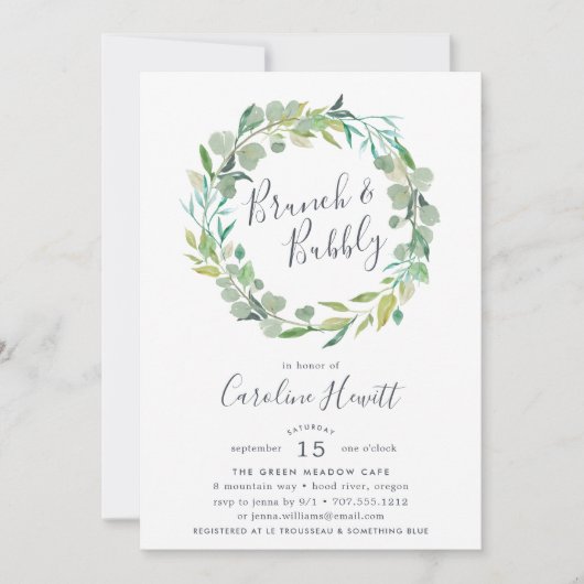Eucalyptus Wreath Brunch & Bubbly Invitation (Devant)