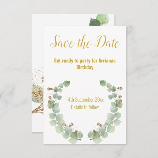 EUCALYPTUS WREATH GOLD WHITE RESPONSABILITÉ CARTE  (Devant / Derrière)