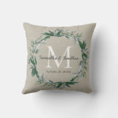 Eucalyptus Wreath Monogram Chic Wedding Keepomwill Kussen (Achterkant)