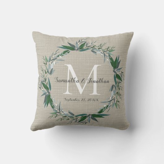Eucalyptus Wreath Monogram Chic Wedding Keepomwill Kussen (Achterkant)