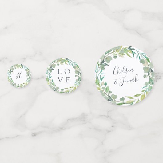Eucalyptus Wreath Personalized Weddenschap Confetti (Voorkanten)