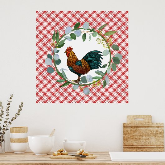 Eucalyptus Wreath & Rooster Farmhouse Poster (Keuken)