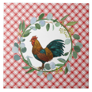 Eucalyptus Wreath & Rooster Farmhouse  Tegeltje