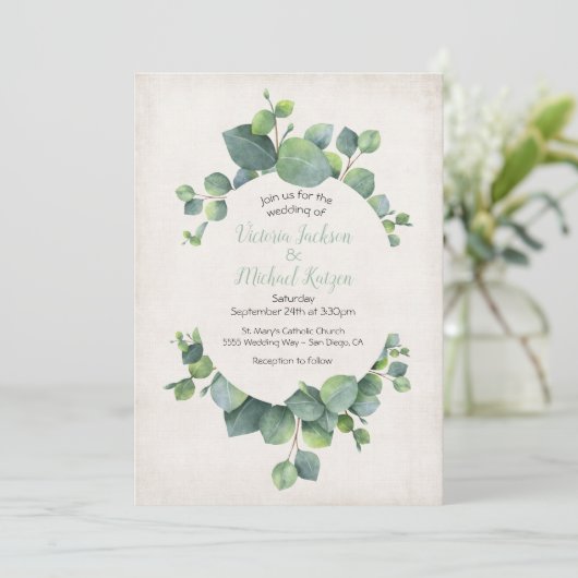 Eucalyptus Wreath Weddenschap Kaart (Staand voorkant)