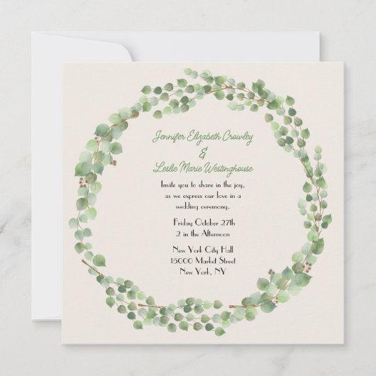 Eucalyptus Wreath Wedding Kaart (Voorkant)