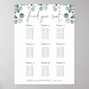 Eucalyptus zitplaatsenplan Vind je stoel Trouwen Poster