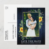 Eucalyptus Zonnebloem Blauw Hout Save the Date Briefkaart (Voorkant / Achterkant)