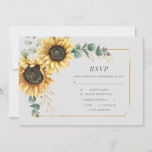 Eucalyptus Zonnebloem Bloemen RSVP-kaart (Voorkant)