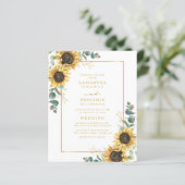 Eucalyptus zonnebloem bloemenbruiloft uitnodiging (Staand voorkant)