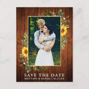 Eucalyptus Zonnebloemenhout Save the Date Briefkaart