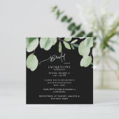 Eucalyptus Zwart Bruids Douche Uitnodiging (Staand voorkant)
