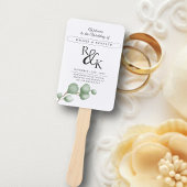 Eucalyptus zwart-wit huwelijksceremonieprogramma handwaaier