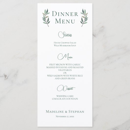 Eucalyptusblad Eenvoudig Chic Botanisch Huwelijk Menu (Voorkant)