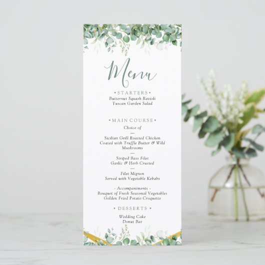Eucalyptusbladeren Bruiloft Menu (Staand voorkant)