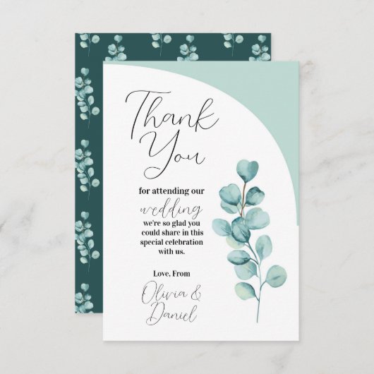 Eucalyptusbladeren Dank U Trouwfeest Mint Bedankkaart (Voorkant / Achterkant)