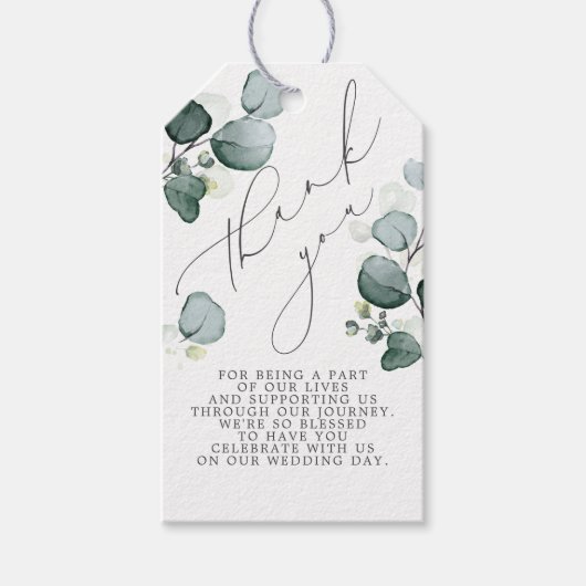 Eucalyptusbladeren Elegant Groen Bedankt Cadeaulabel (Voorkant)