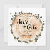 Eucalyptusbladeren en de website van het hout QR-c Save The Date (Voorkant)