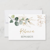 Eucalyptusbladeren Gouden Bloemen Placecard Kaart (Voorkant)