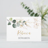 Eucalyptusbladeren Gouden Bloemen Placecard Kaart (Staand voorkant)