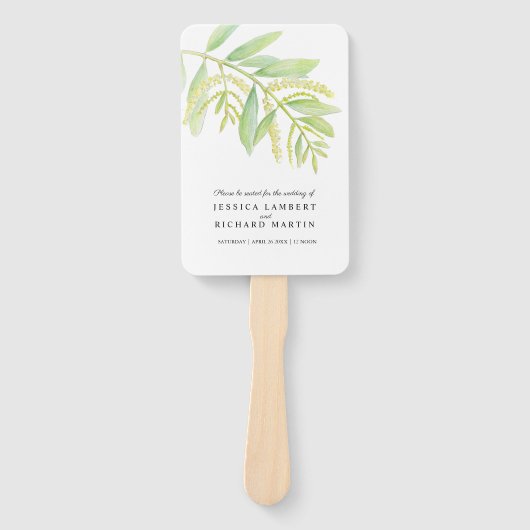 Eucalyptusbladeren groene waterverf bruiloft handwaaier (Voorkant)