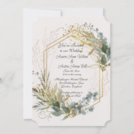 Eucalyptusbladeren met gouden accenten en Lijst Kaart (Voorkant)