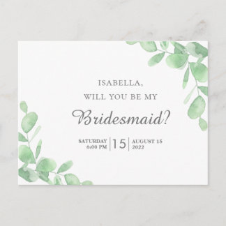 Eucalyptusbladeren. Wil je mijn bruidsmeisje zijn Briefkaart