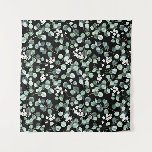 Eucalyptusbladeren: Wit Bloemenpatroon Wandkleed (Voorkant)