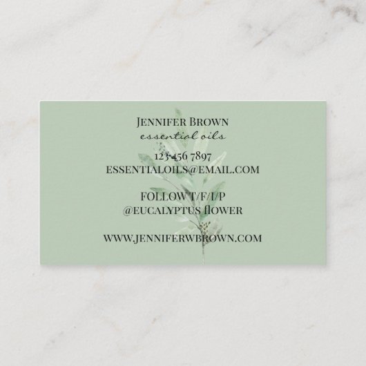 eucalyptusbladventilator etherische olie visitekaartje (Achterkant)